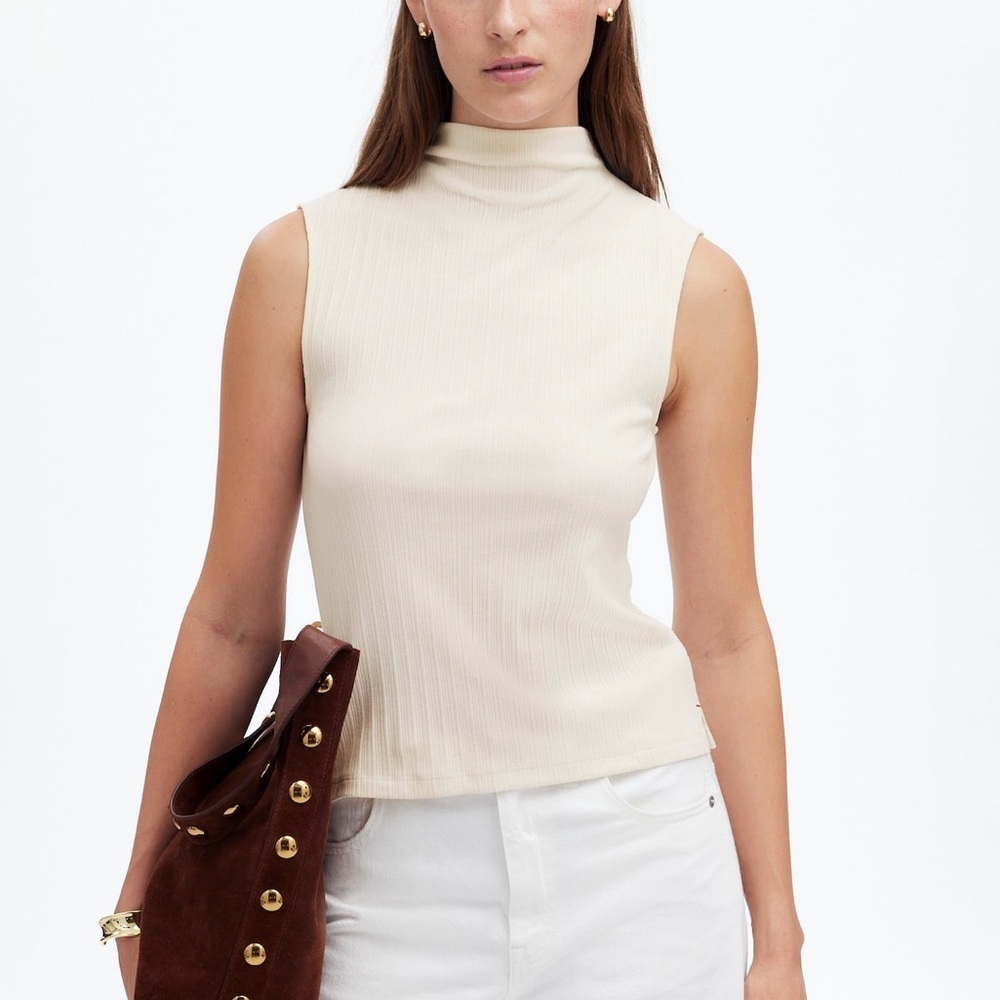 Madewell Womens Ribbed Mockneck Tank Light Cream Size Small